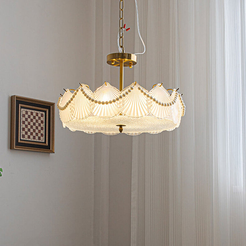 French Light Luxury Seashell Glass Pearl Round 5/6/ 8 Light Chandelier