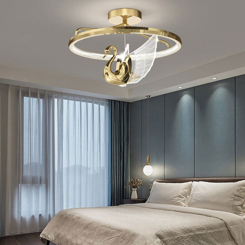 Moderne, luxuriöse LED-Deckenleuchte im Schwanenkreis-Design, halbbündige Montage 