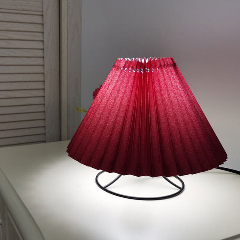 Vintage Pleated Fabric Round Metal Base 1-Light Table Lamp