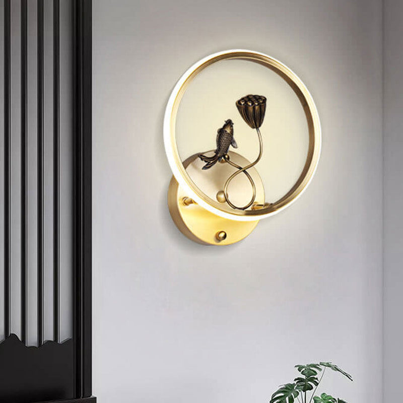 Modern Chinese Style Creative Lotus Pond Landscape Design LED Wall Sconce Lamp