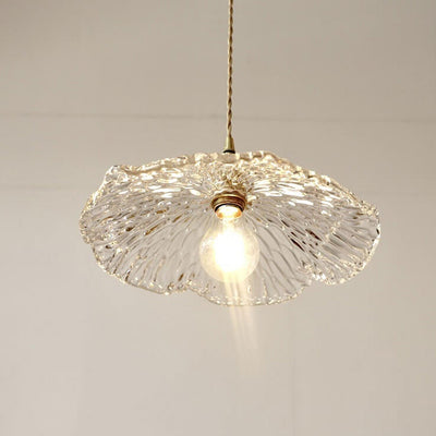 Japanese Style Brass Glass Lotus Leaf 1-Light Pendant Light