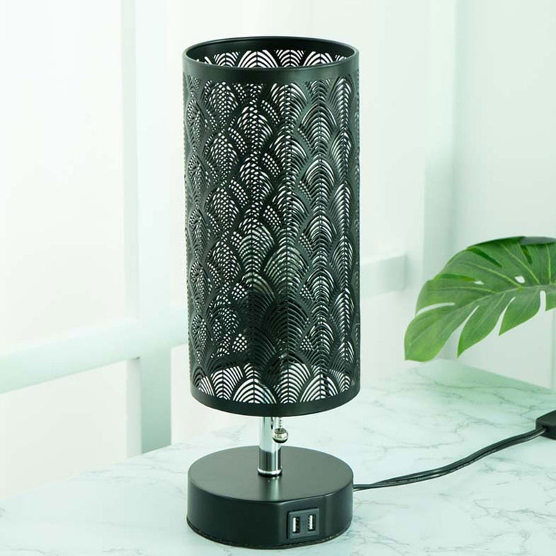 Lampe de table à 1 lumière en tissu de fer creux à colonne créative 