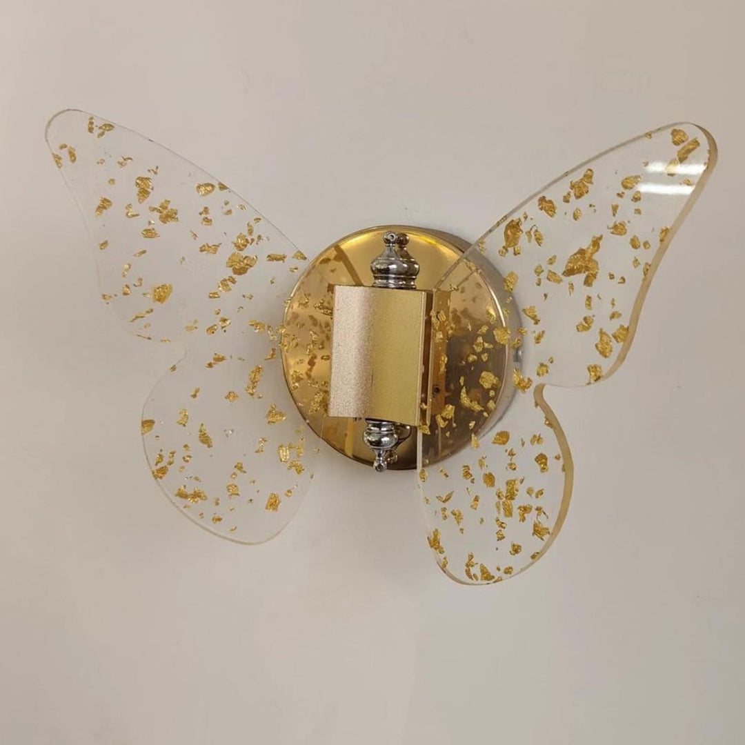 Moderna lámpara de pared LED con mariposa acrílica y lámina de oro creativa 