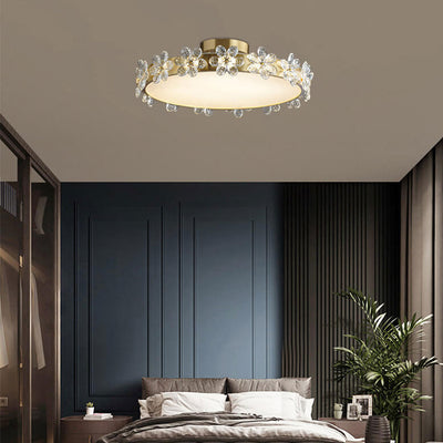 Modern Luxury Round Crystal Floral Edge LED Flush Mount Ceiling Light