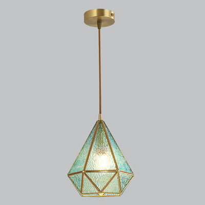 Modern Colorful Water-grain Glass 1-Light Diamond Shaped Pendant Light