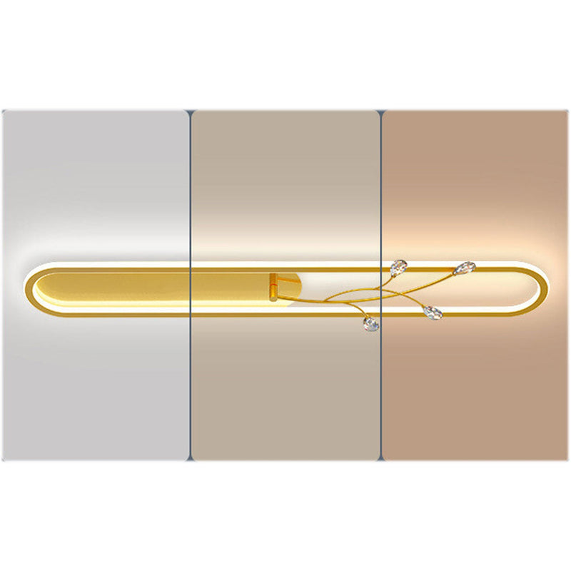 Creative Long Oval Crystal Small Flower Decoration Design LED Flush Mount Light