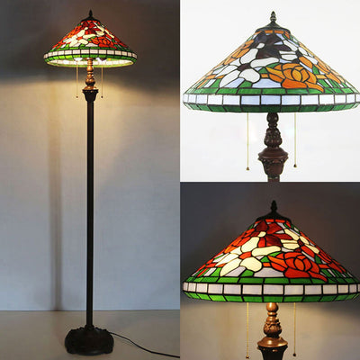Southeast Asian Style Glass Tiffany 2-Light Standing Floor Lamp