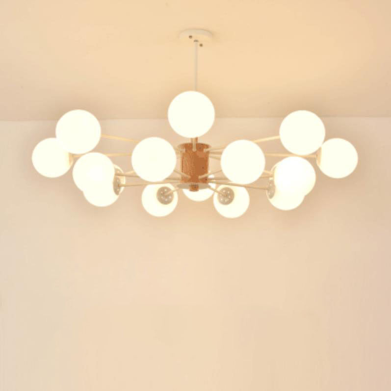 Contemporary Nordic Log Magic Bean Rubberwood Iron Glass 6/8/12/16-Light Chandelier For Living Room &amp; Bedroom