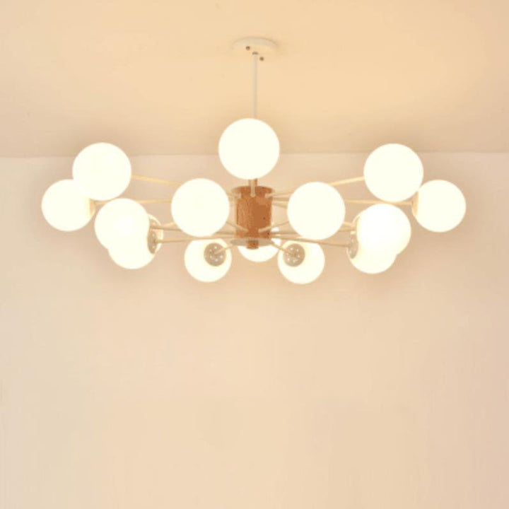 Contemporary Nordic Log Magic Bean Rubberwood Iron Glass 6/8/12/16-Light Chandelier For Living Room &amp; Bedroom