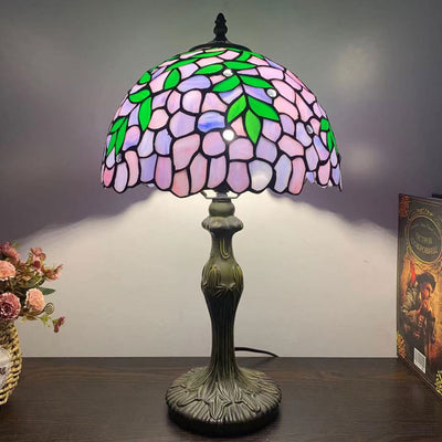 Lampe de table à 1 lumière en verre teinté en alliage Tiffany 