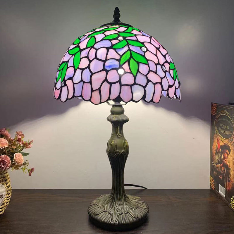 Lampe de table à 1 lumière en verre teinté en alliage Tiffany 