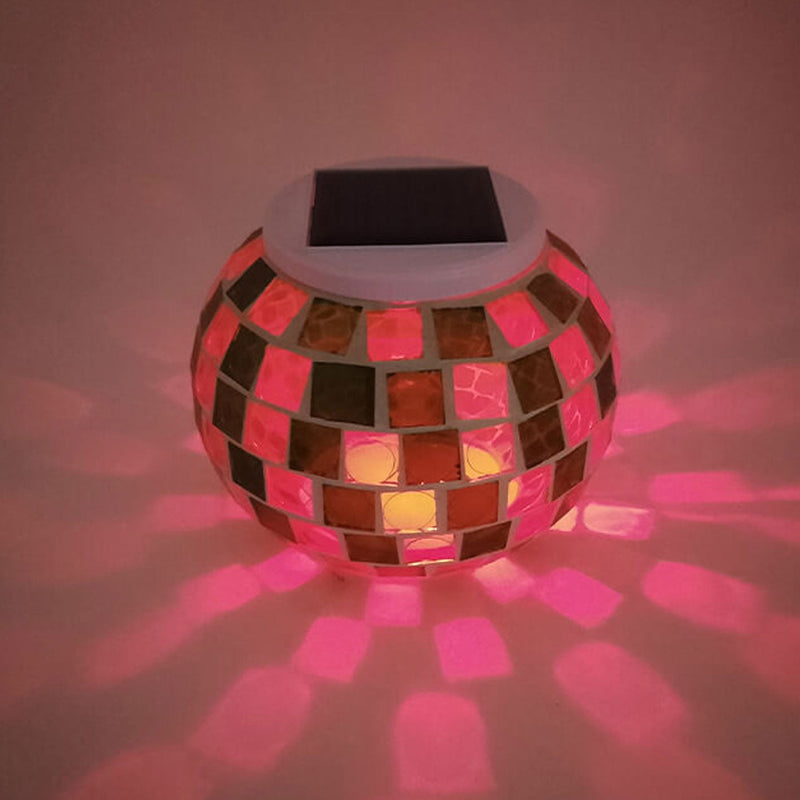 Solar Garden Green Grid Glass Jar LED Decorative Path Light