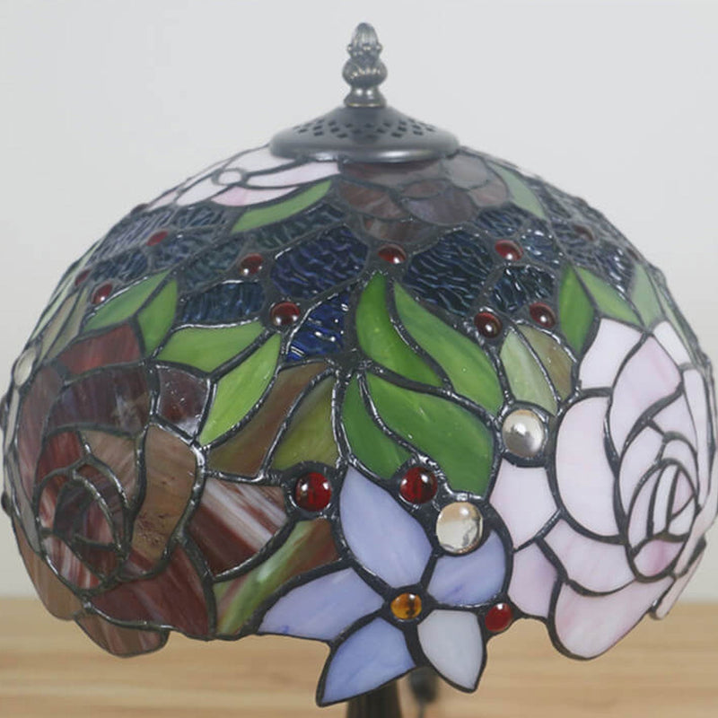 European Vintage Rose Stained Glass 1-Light Table Lamp