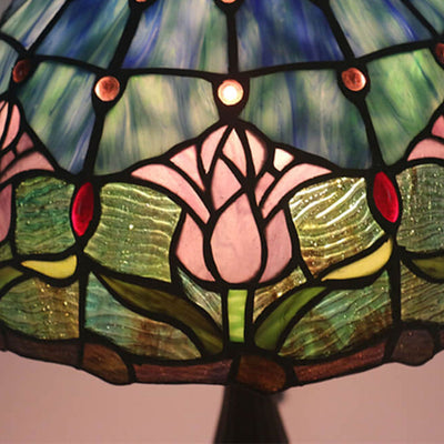 European Vintage Tulip Stained Glass Dome 1-Light Table Lamp