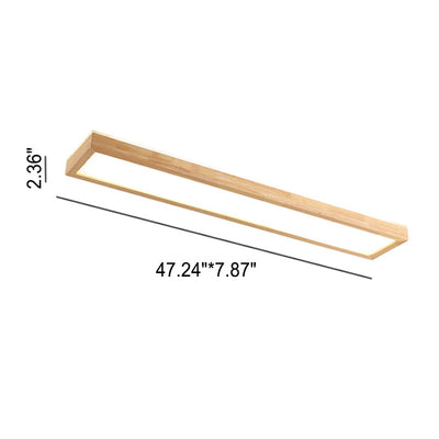 Japanese Minimalist Log Rectangular Walnut LED Flush Mount Ceiling Light
