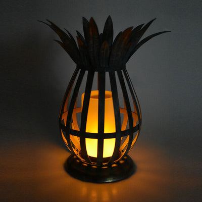 Solar Iron Pineapple Flame Candle Hollow LED Lawn Decorative Light