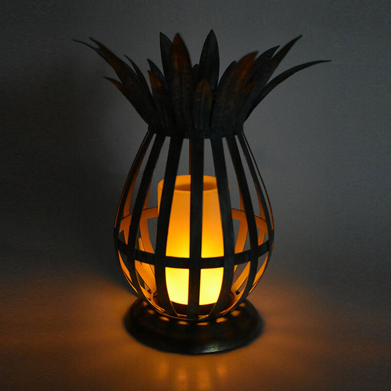 Solar Iron Pineapple Flame Candle Hollow LED Lawn Decorative Light