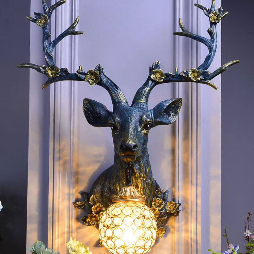 Retro Creative Fortune Deer Head Resin 1-Light Wall Sconce Lamp