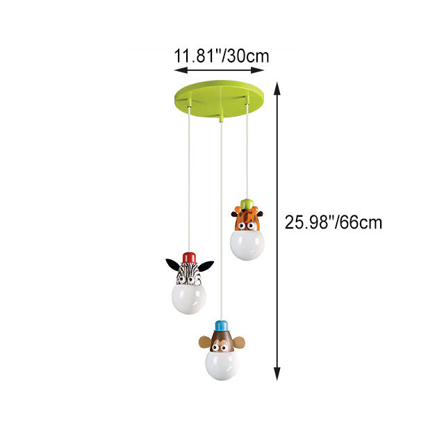 Contemporary Creative Acrylic Cartoon Animal Hardware Frame 3-Light Kids Chandelier For Bedroom