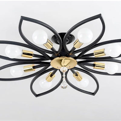 Lumière de plafond encastrée en cristal de fer forgé de luxe nordique 6/8 lumières 
