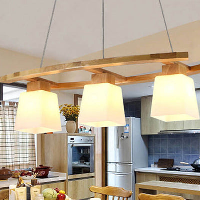 Nordic Minimalist Solid Wood Glass Island Light 3-Light Chandelier
