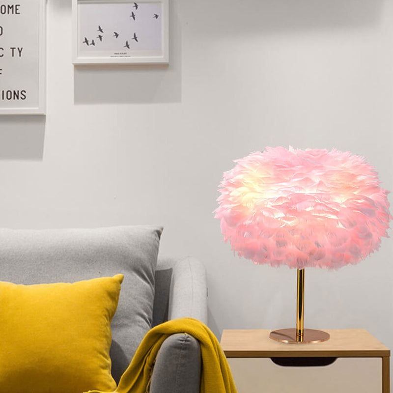 Lampe de table à 1 lumière à base ronde en plumes d&