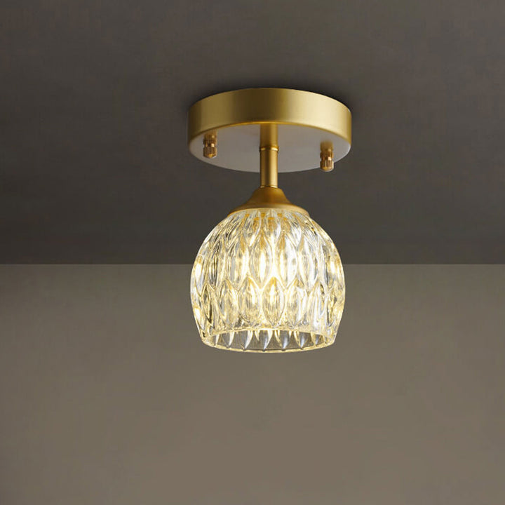 Dôme en verre texturé nordique 1 lumière semi-encastrée pour plafond 