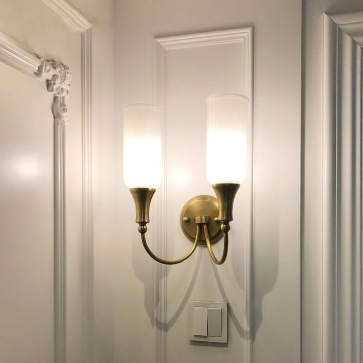 Vintage Rustic Brass Glass 1/2 Light Wall Sconce Lamp