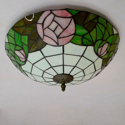 Tiffany Européen Rétro Créatif Vitrail Motif Rose Design Plafonnier 3 Lumières 