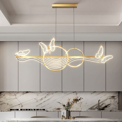 Nordic Light Luxury Butterfly Round Linear Island Light LED Chandelier