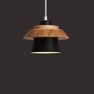 Modern Metal Wooden Top 1-Light Cylinder Pendant Light