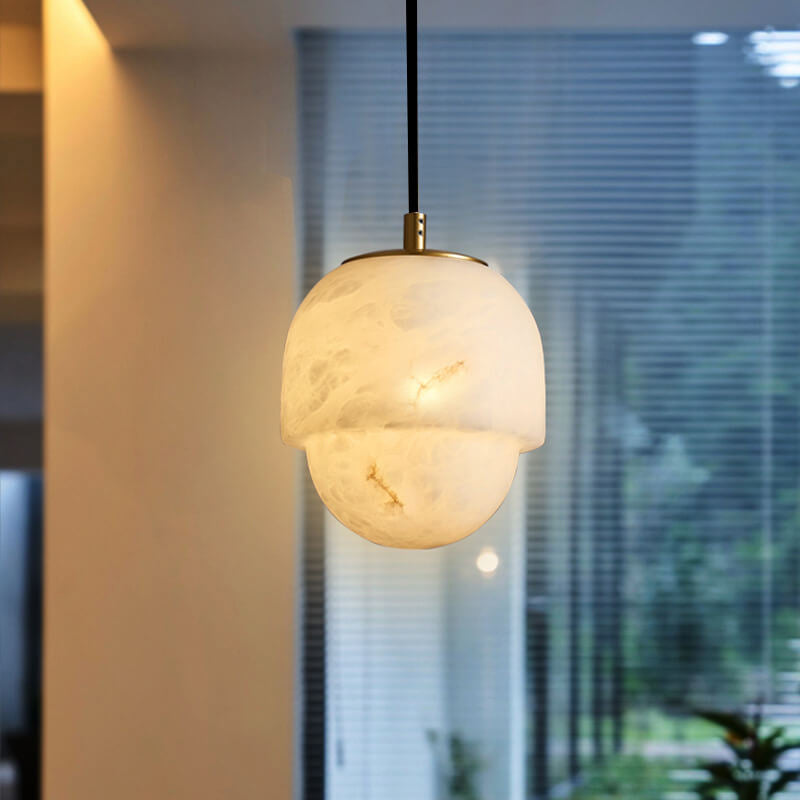 Modern Marble Minimalistic Spherical 1-Light Pendant Light