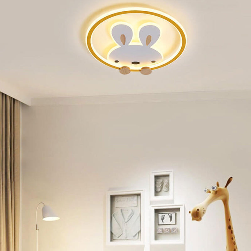 Childlike Modern Simple Cartoon Rabbit Design LED Flush Mount Light