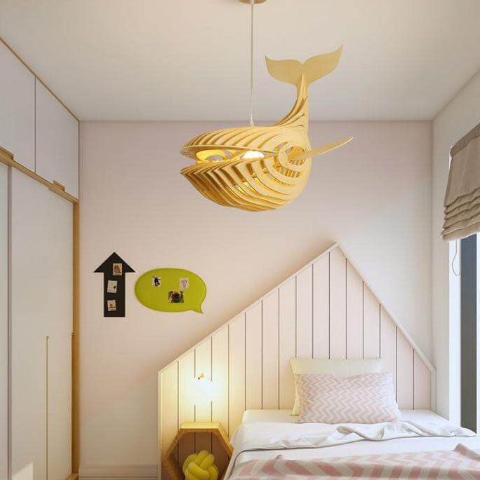 Modern Japanese Creative Wooden 1-Light Fish Shaped Pendant Light