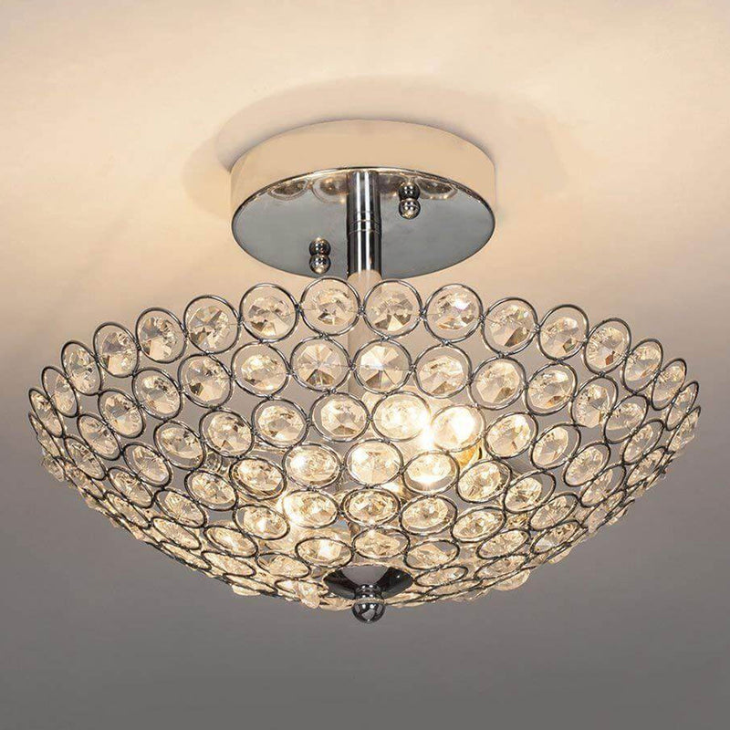 Modern Minimalist Half Circle Crystal 2-Light Chandelier Flush Mount Ceiling Light