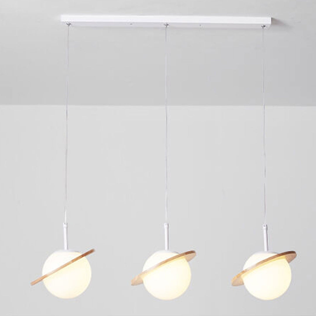Lámpara de Araña de Vidrio Blanco Lechoso de Madera Nórdica 1/3 Luces 