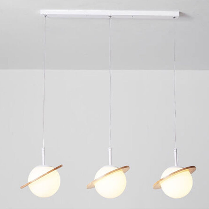 Lámpara de Araña de Vidrio Blanco Lechoso de Madera Nórdica 1/3 Luces 