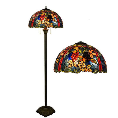 Tiffany European Creative Stained Glass Grape Pattern Design 2-Light Standing Floor Lamp