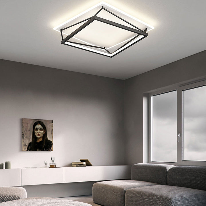 Luz de techo LED montada al ras con diseño geométrico cuadrado minimalista moderno de hierro y acrílico 
