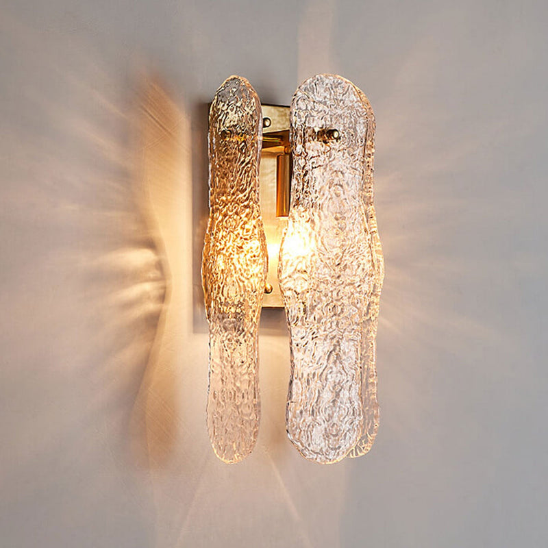 Modern Light Luxury Full Copper Retro Glass Water Ripple Design 1-Light Wall Sconce Lamp