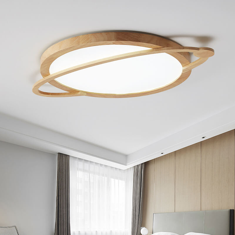 Modern Wooden Acrylic Shade Planet Design LED Flush Mount Light