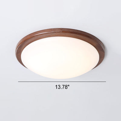 Modern Chinese Walnut Round LED Flush Mount Ceiling Light