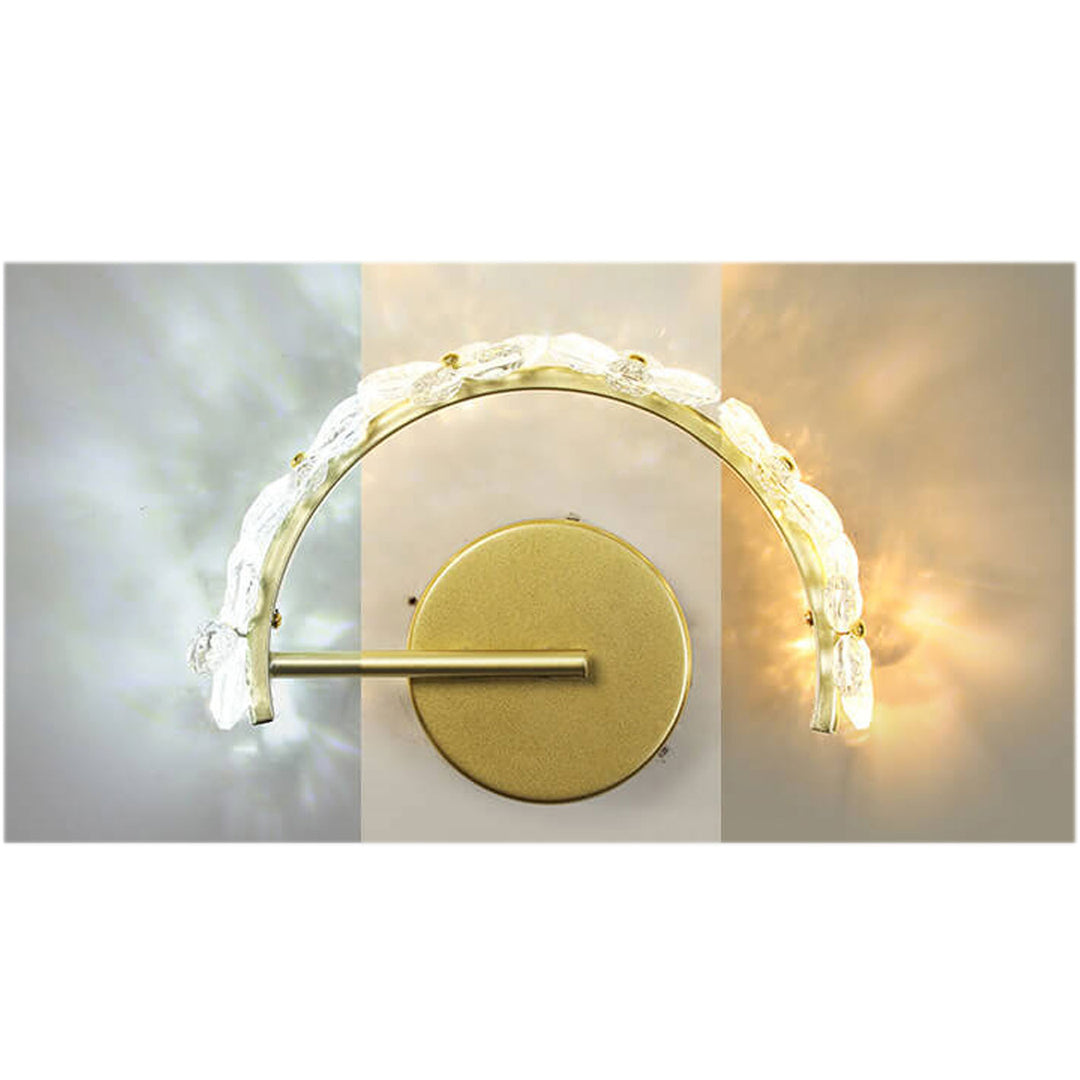 Aplique de pared LED en forma de media luna con flor de cristal dorado nórdico 