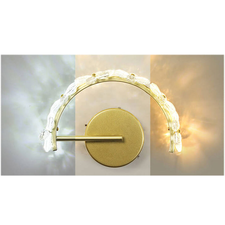 Aplique de pared LED en forma de media luna con flor de cristal dorado nórdico 