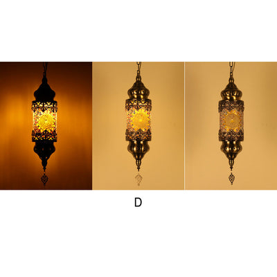 Vintage Southeast Asian Style Iron Glass 1-Light Pendant Light