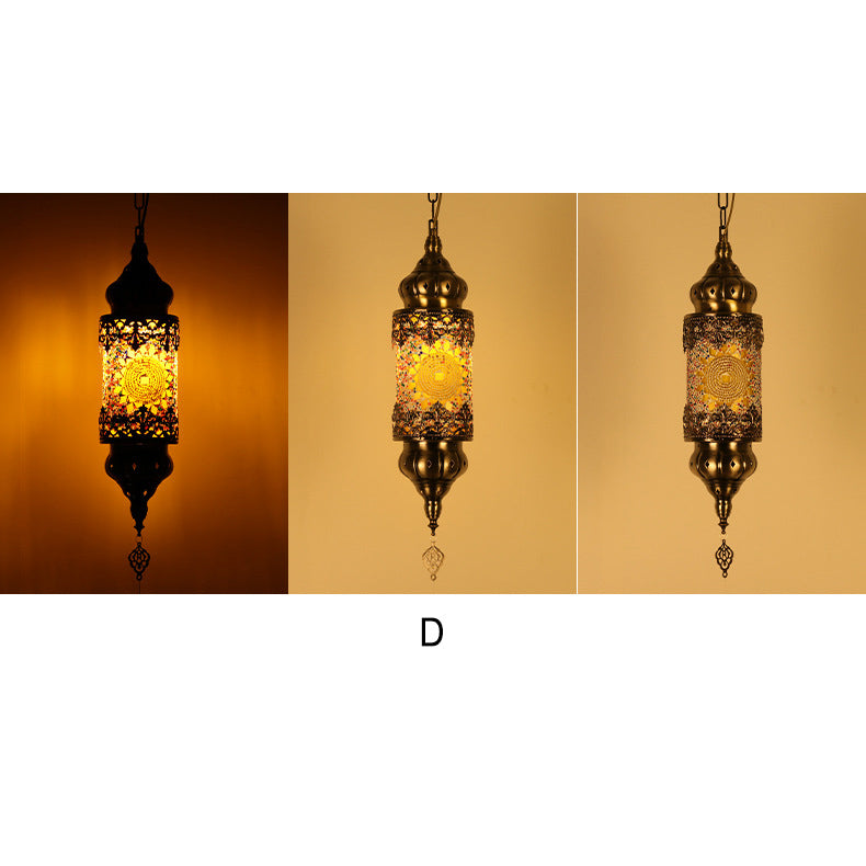 Vintage Southeast Asian Style Iron Glass 1-Light Pendant Light