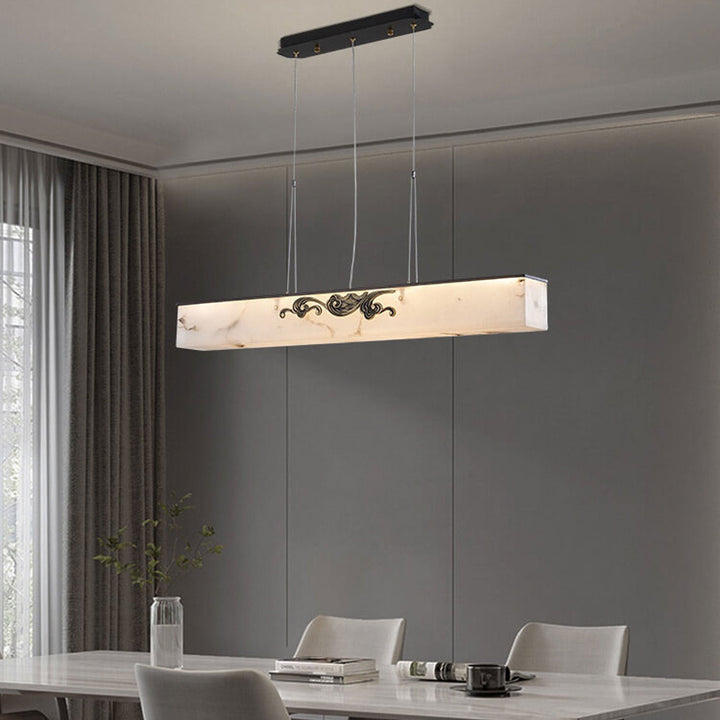 Moderne Luxus Marmor Lange Kupfer Zen Insel Licht LED Kronleuchter 