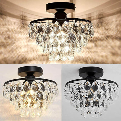 Vintage Luxury Crystal Tassel 1-Light Semi-Flush Mount Ceiling Light