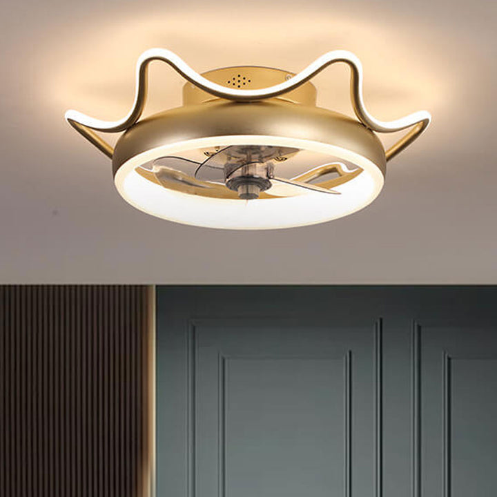 Nordic Light Luxury Round Wrought Iron LED Flush Mount Ceiling Fan Light