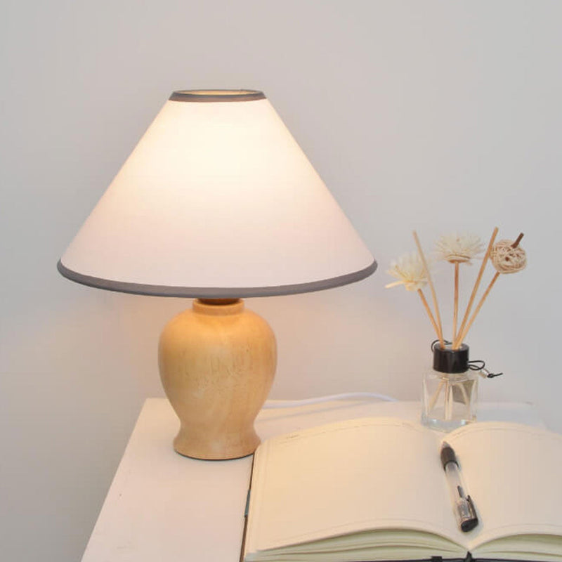 Nordic Vintage Cone Fabric Solid Wood Base 1-Light Table Lamp